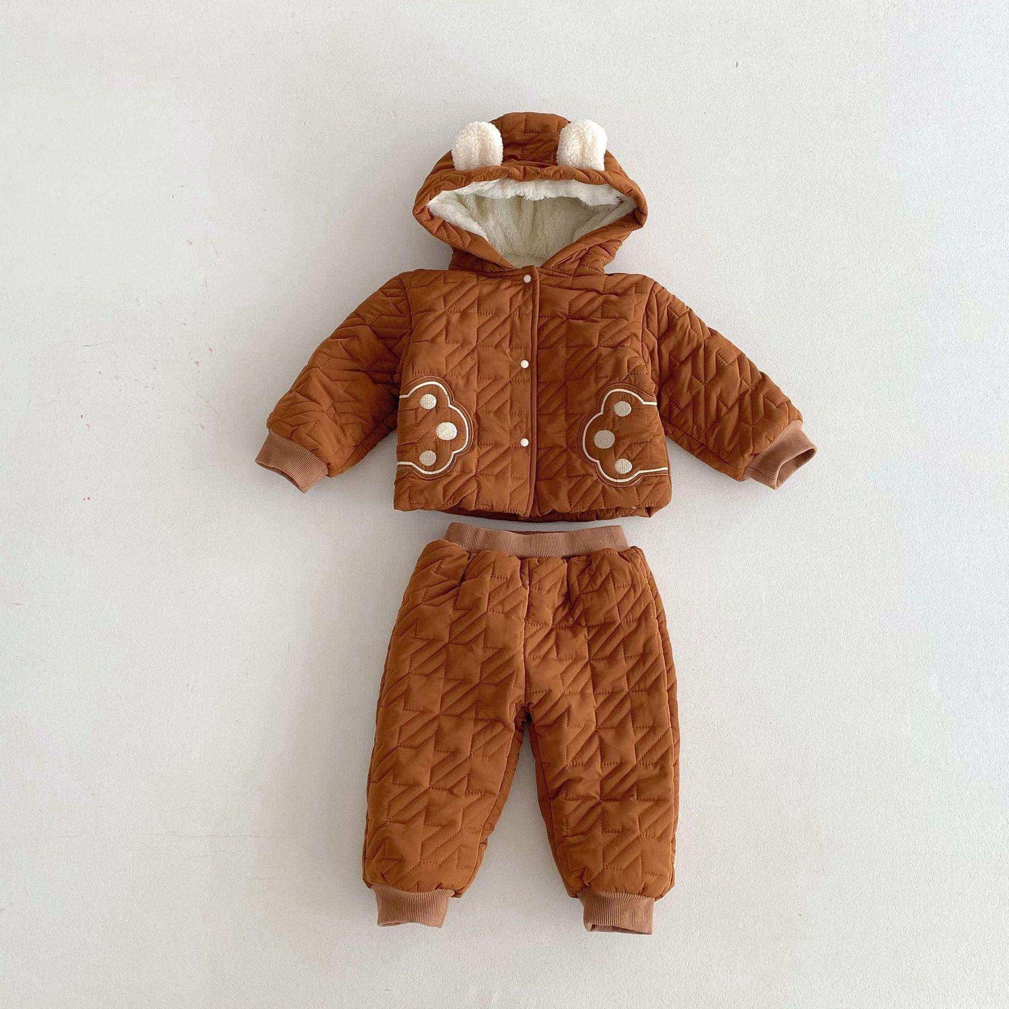 Winter Infant Baby Unisex Teddy Paws Pattern Long Sleeves Coat With Thick Pants Cute Sets - Skoutley Outdoors LLC