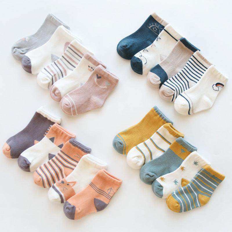 Baby Print Pattern Spring Autumn Cotton 1Bag=5Pairs Socks - Skoutley Outdoors LLC