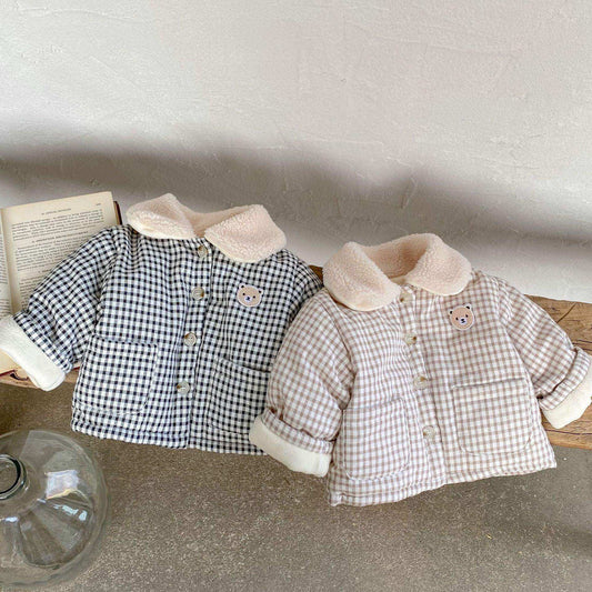 Baby Plaid Graphic Single Breasted Design Thickened Warm Winter Cotton Coat - Skoutley Outdoors LLC