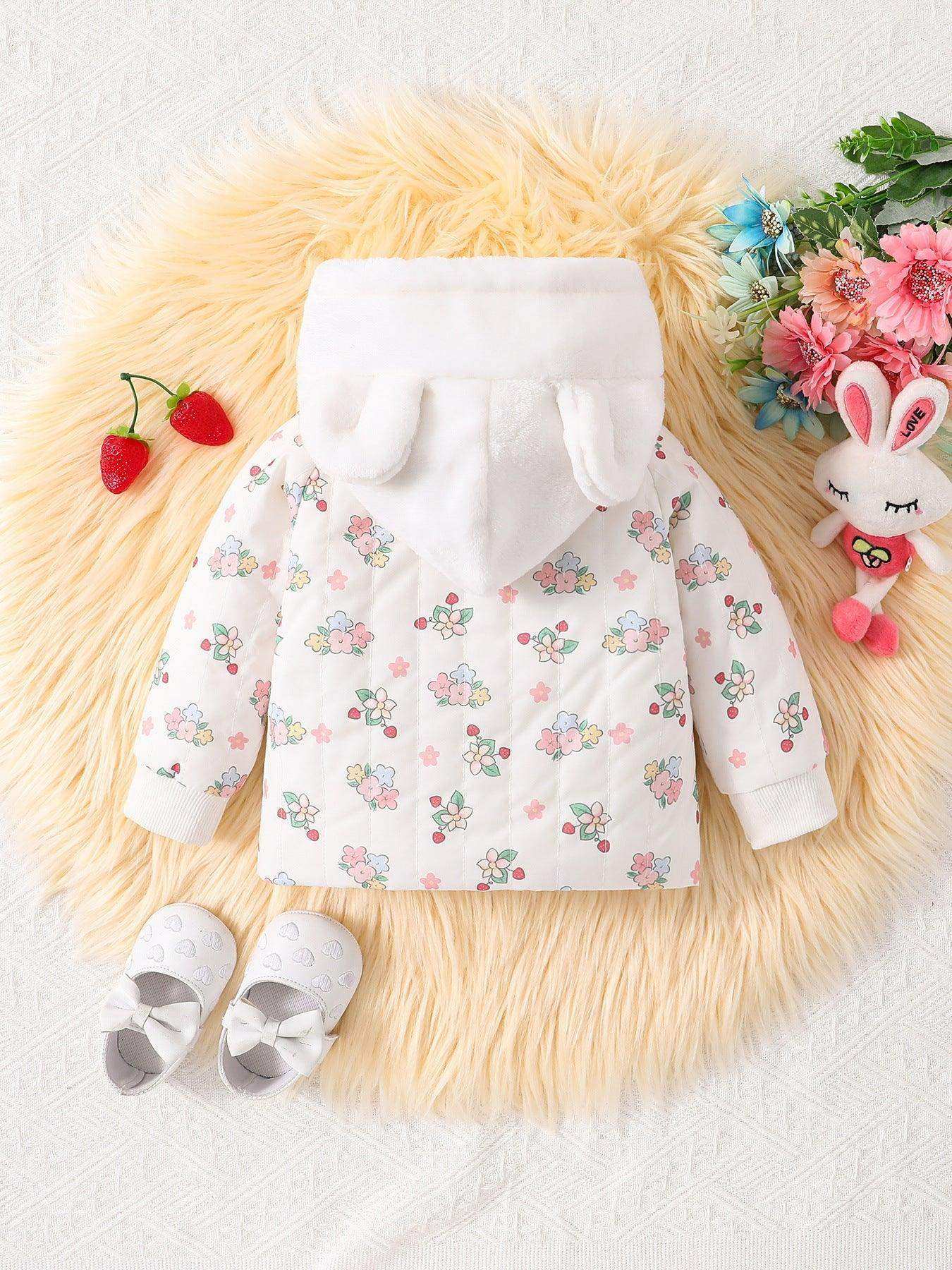 Baby Girls Floral White Rabbit Hoodie Design Popular Coat - Skoutley Outdoors LLC