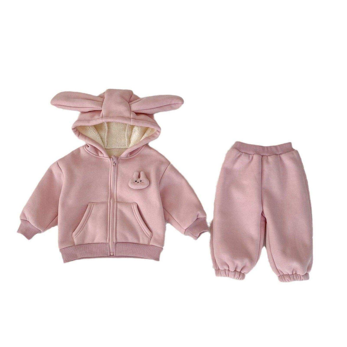 Winter Hot Selling Baby Girls Long Sleeves Simple Rabbit Attached Hooded Top Coat and Thick Trousers Set - Skoutley Outdoors LLC