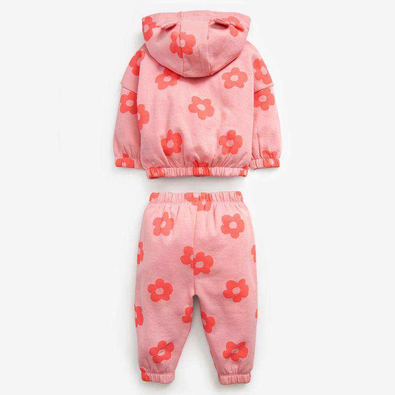 Baby Girl All Over Flower Graphic Zipper Hoodie Coat & Trousers 2 Pieces Sets - Skoutley Outdoors LLC