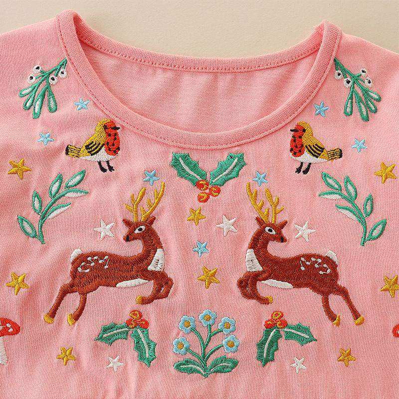 Autumn Embroidered Pattern Long Sleeve Cartoon Dress - Skoutley Outdoors LLC