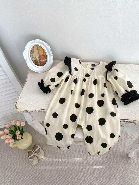 Spring Baby And Kids Girls Polka Dots Romper And Black Leather Shoes Clothing Set - Skoutley Outdoors LLC