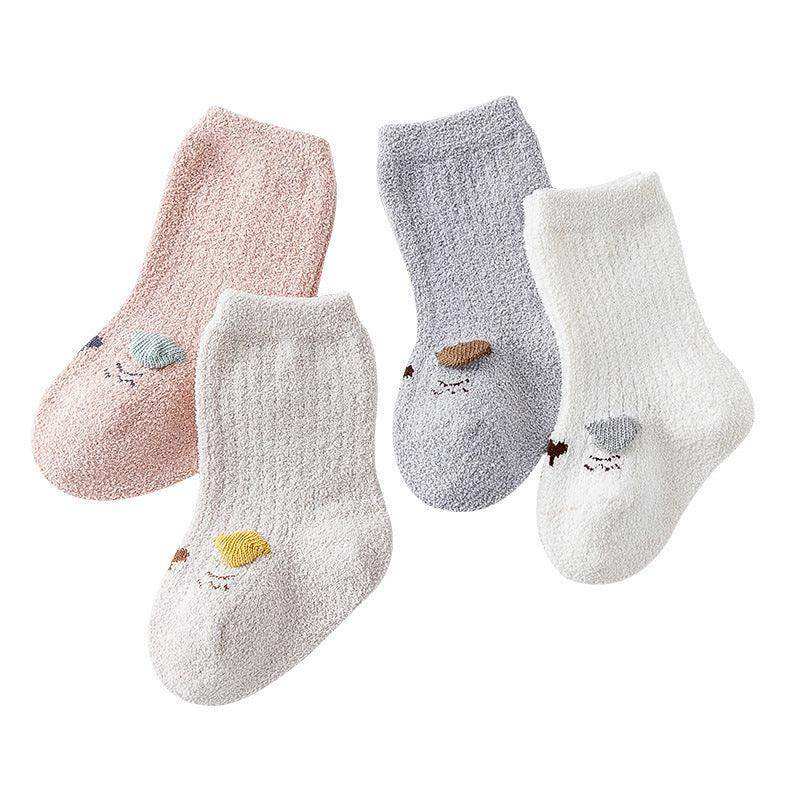 Baby Cartoon Pattern Coral Fleece Comfy Mid-Tube Socks - Skoutley Outdoors LLC