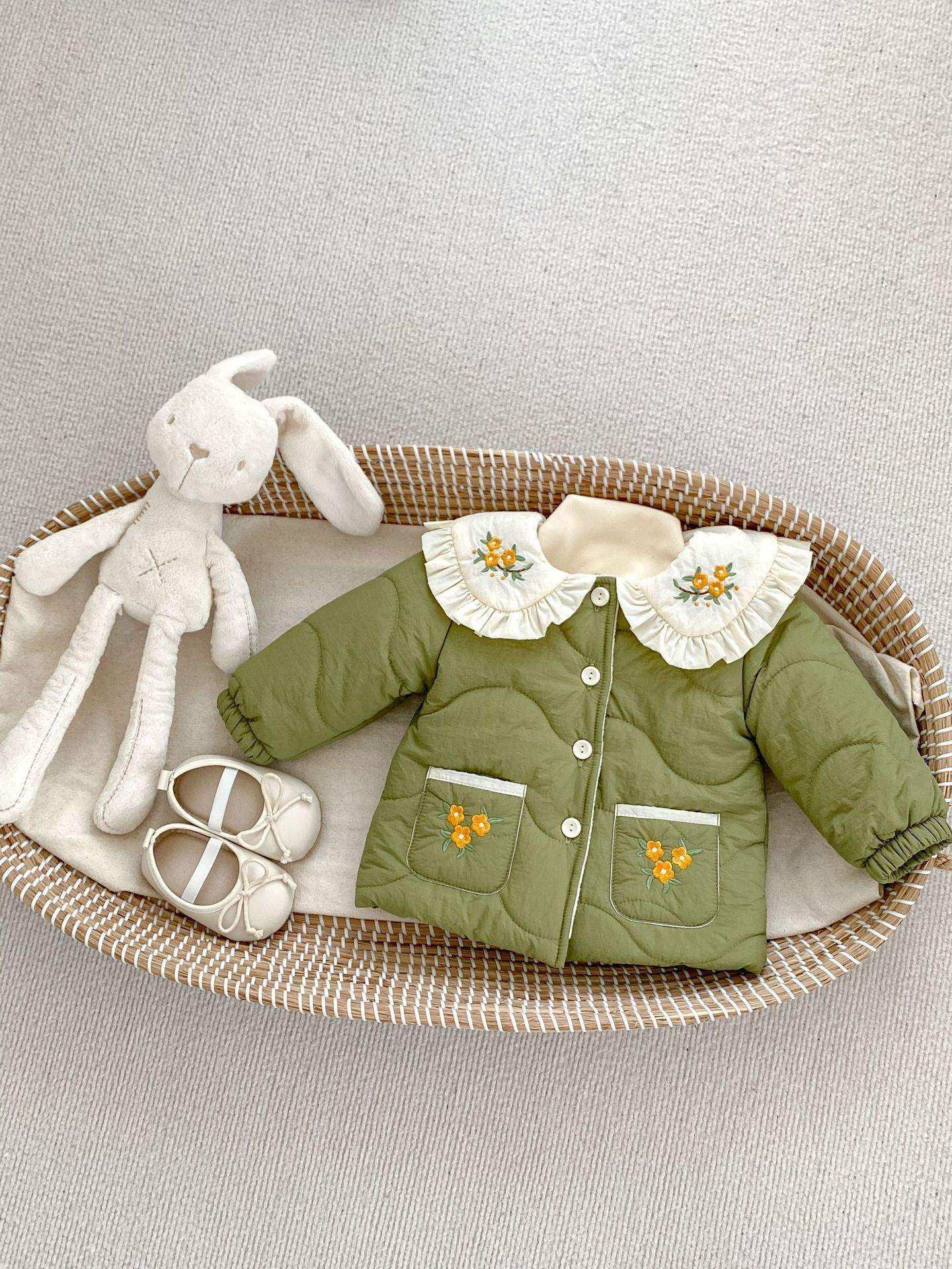 Winter New Arrival Baby Kids Girls Flowers Embroidery Single Breasted Thick Coat - Skoutley Outdoors LLC