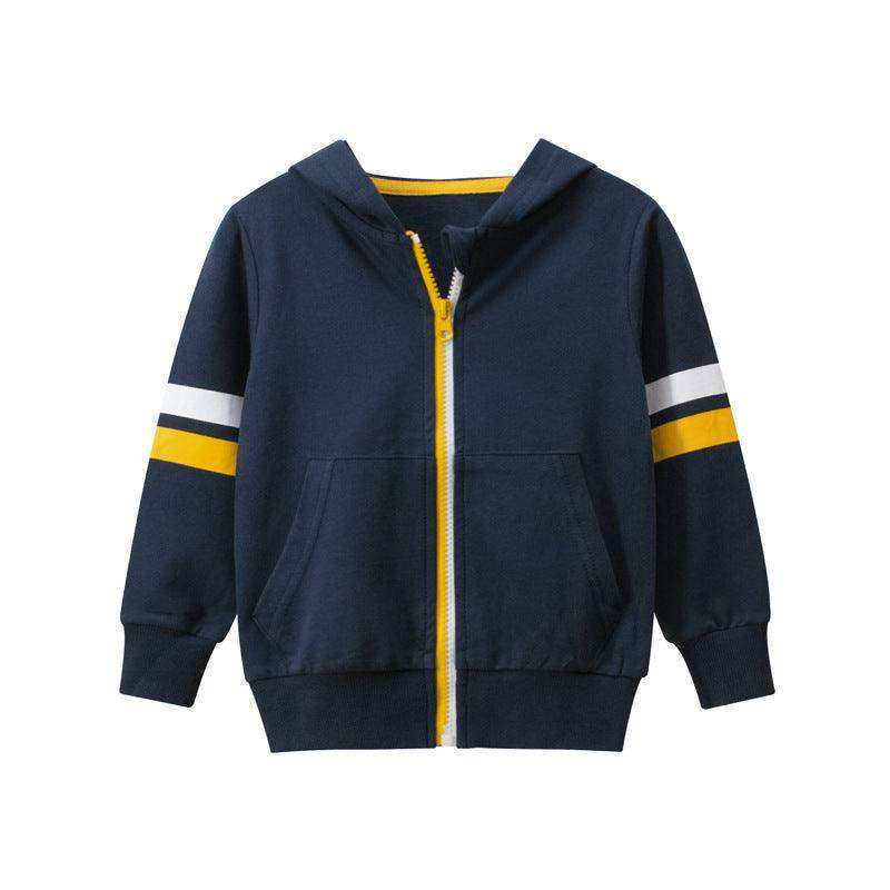 Baby Boy Striped Sleeves Design Zipper Front Solid Color Casual Coat - Skoutley Outdoors LLC