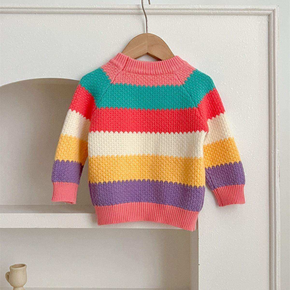 Baby Girl Rainbow Strips Knitting Pullover Sweater - Skoutley Outdoors LLC