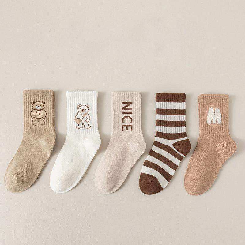 Kids Unisex Breathable Comfy Brown Bear Series Cartoon Pattern Socks Set - Skoutley Outdoors LLC