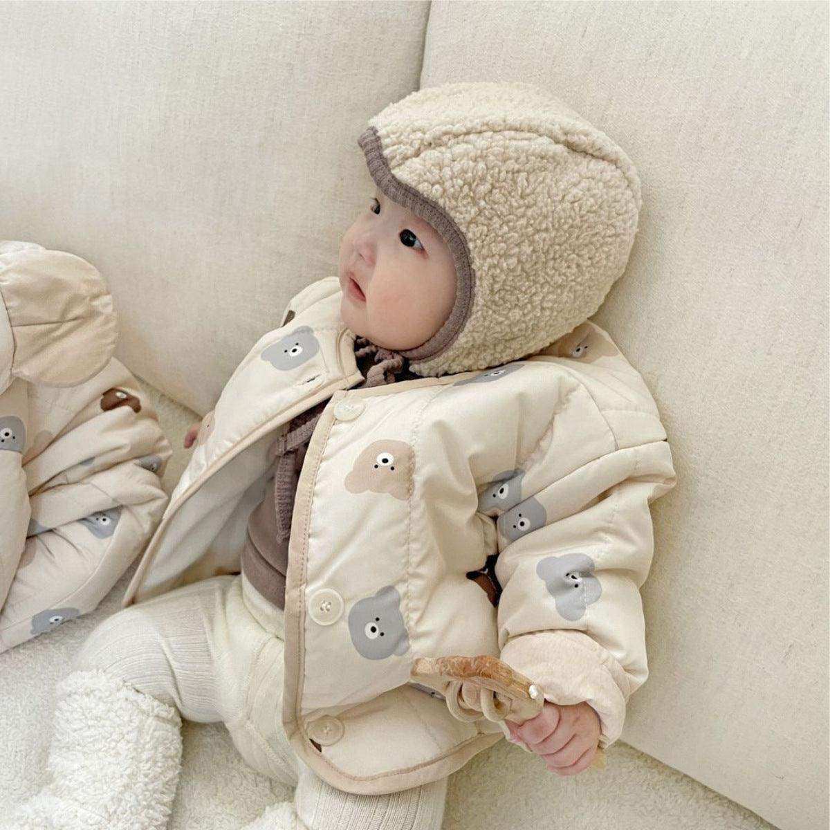 Baby Unisex Little Bear Head Thickened Long Sleeves Cardigan Coat In Winter - Skoutley Outdoors LLC