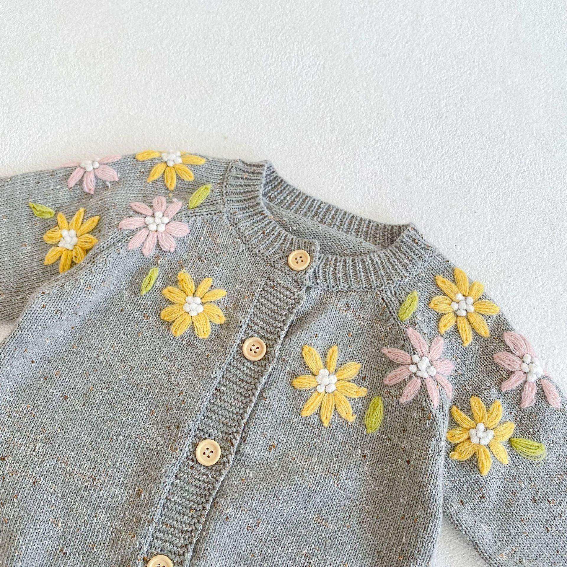 Baby Girl 1pc Floral Embroidered Graphic Single Breasted Knitted Coat Cardigan - Skoutley Outdoors LLC