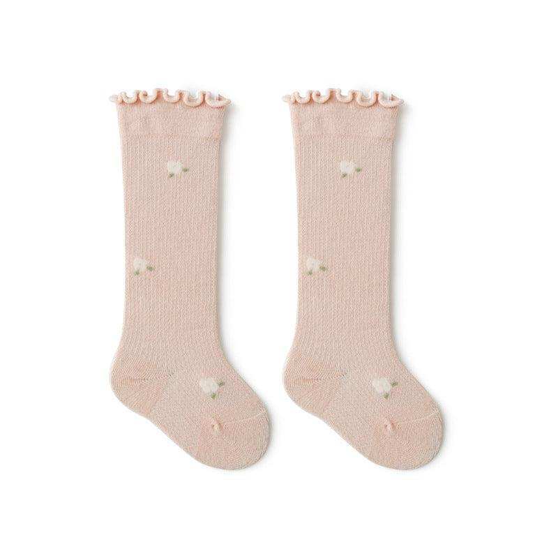 Baby Girl Solid Color Floral Embroidered Pattern Breathable Knee Socks - Skoutley Outdoors LLC