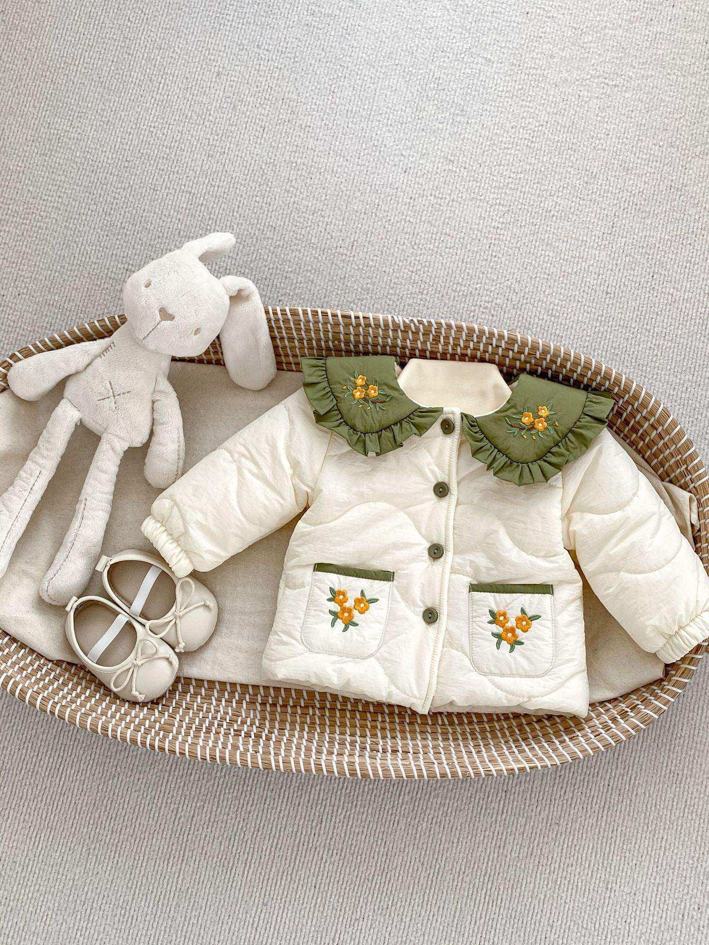 Winter New Arrival Baby Kids Girls Flowers Embroidery Single Breasted Thick Coat - Skoutley Outdoors LLC