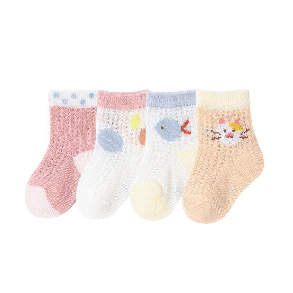 Baby Cartoon Graphic Breathable Mesh 1bag=4pairs Socks - Skoutley Outdoors LLC