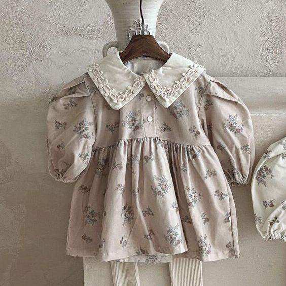 Baby Girls Turndown Collar Floral Soft Spring Vintage Dress - Skoutley Outdoors LLC