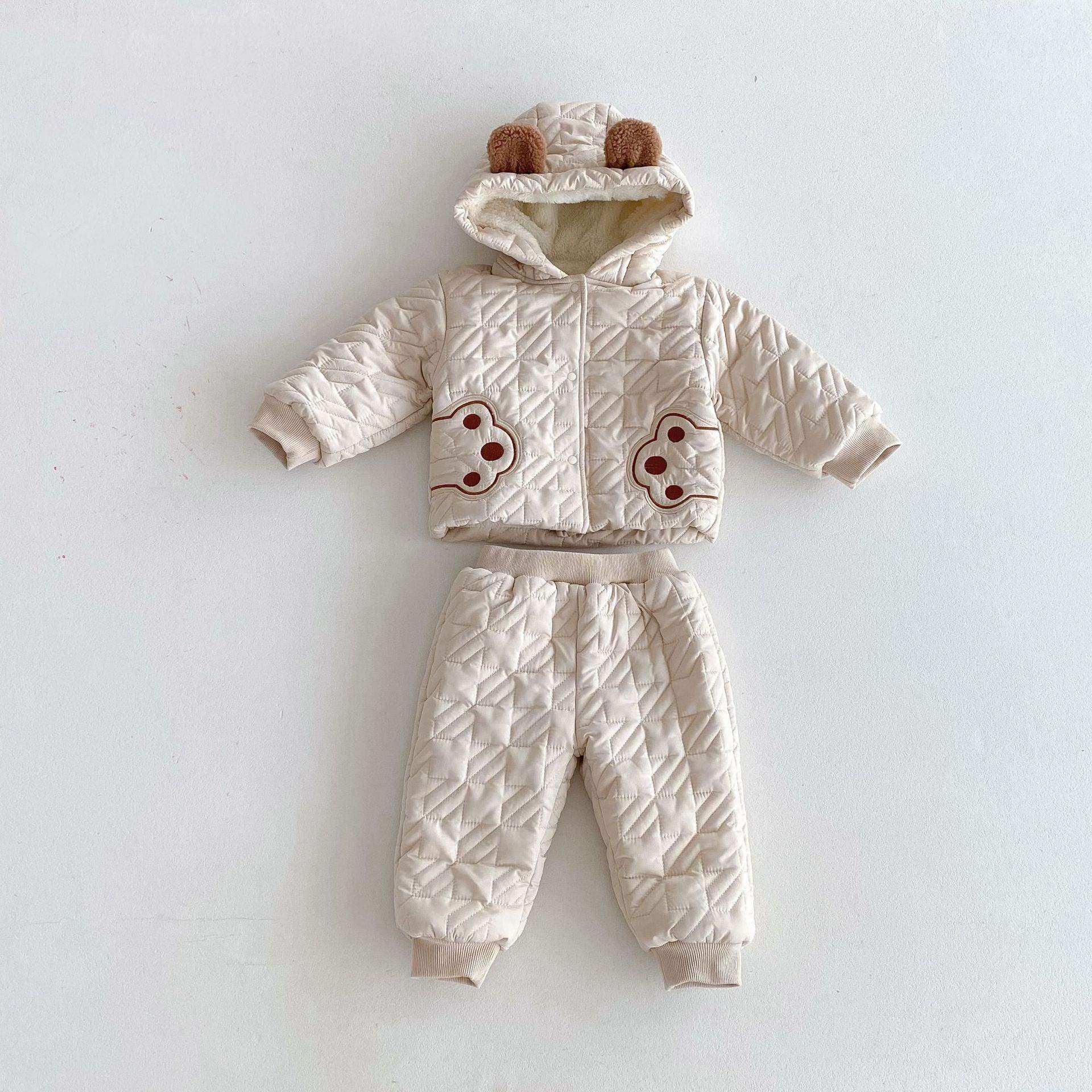 Winter Infant Baby Unisex Teddy Paws Pattern Long Sleeves Coat With Thick Pants Cute Sets - Skoutley Outdoors LLC