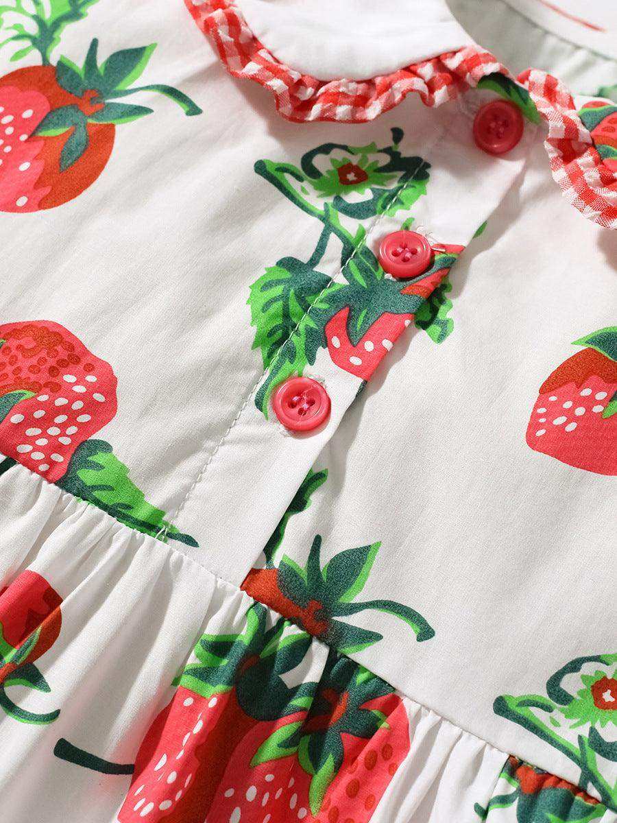 Summer Pure Cotton Strawberry Pattern Short-sleeved Dress with Peter Pan Collar for Stylish Girls - Skoutley Outdoors LLC