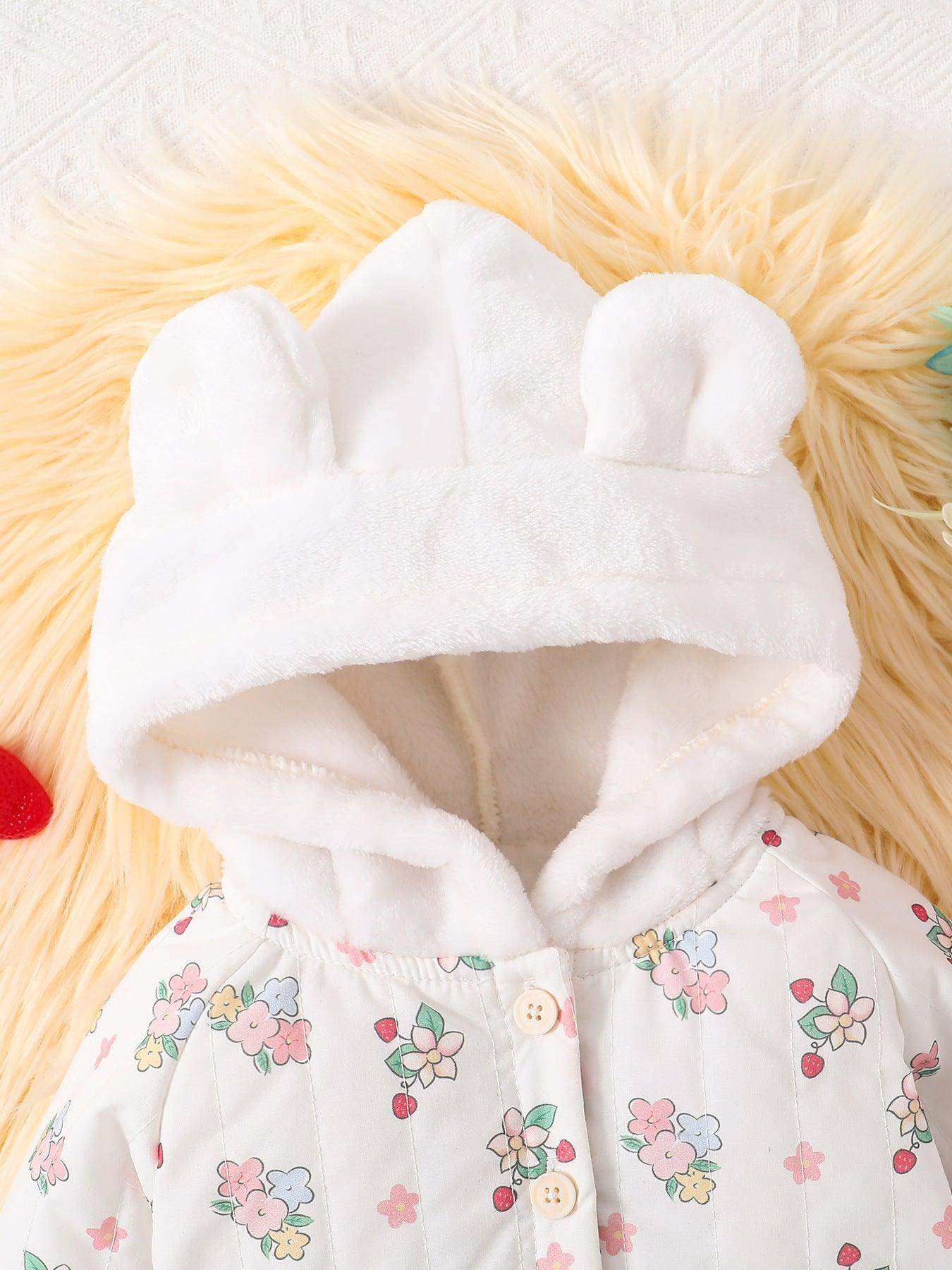 Baby Girls Floral White Rabbit Hoodie Design Popular Coat - Skoutley Outdoors LLC