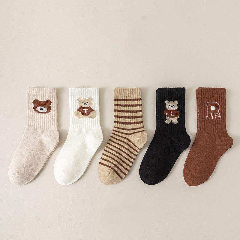 Kids Unisex Breathable Comfy Brown Bear Series Cartoon Pattern Socks Set - Skoutley Outdoors LLC