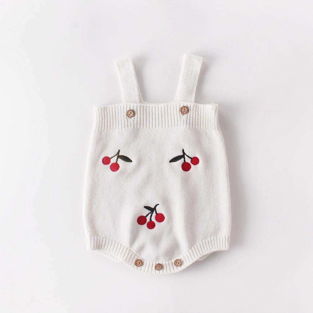 Baby Girl 1pc Cherry Embroidered Graphic Crotch Knitted Bodysuit & Button Front Sweater Coat Sets - Skoutley Outdoors LLC