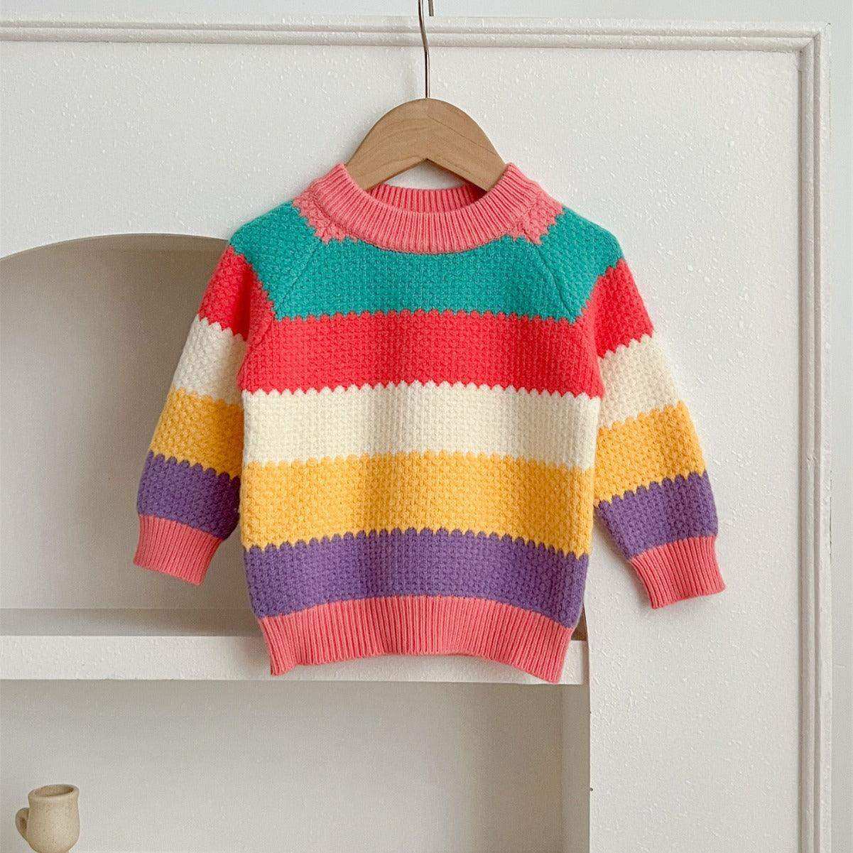 Baby Girl Rainbow Strips Knitting Pullover Sweater - Skoutley Outdoors LLC