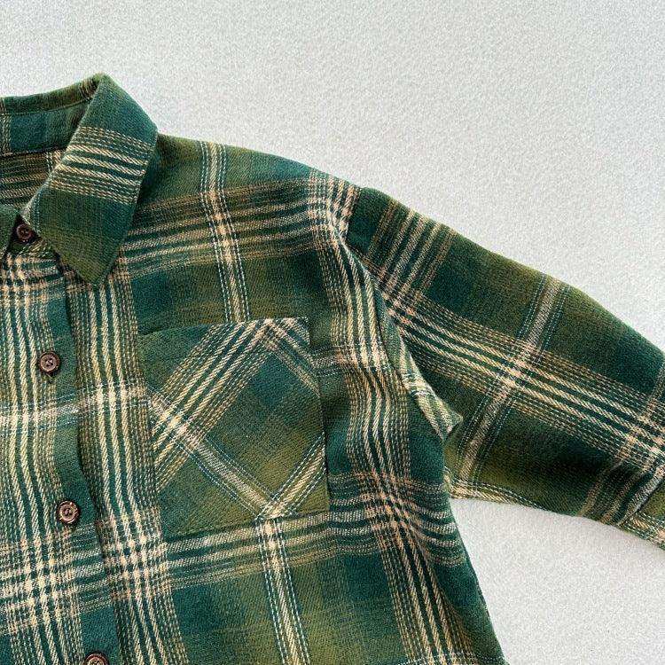 European and American Vintage Style Kids’ Outerwear: Plaid Long Sleeves Single Breasted Coat for Children - Skoutley Outdoors LLC