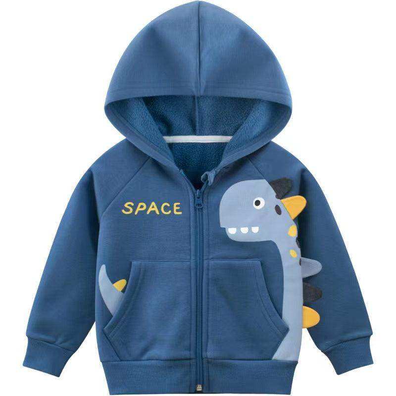 Baby Cartoon Dinosaur Graphic Zipper Front Fleece Coat With Hat - Skoutley Outdoors LLC