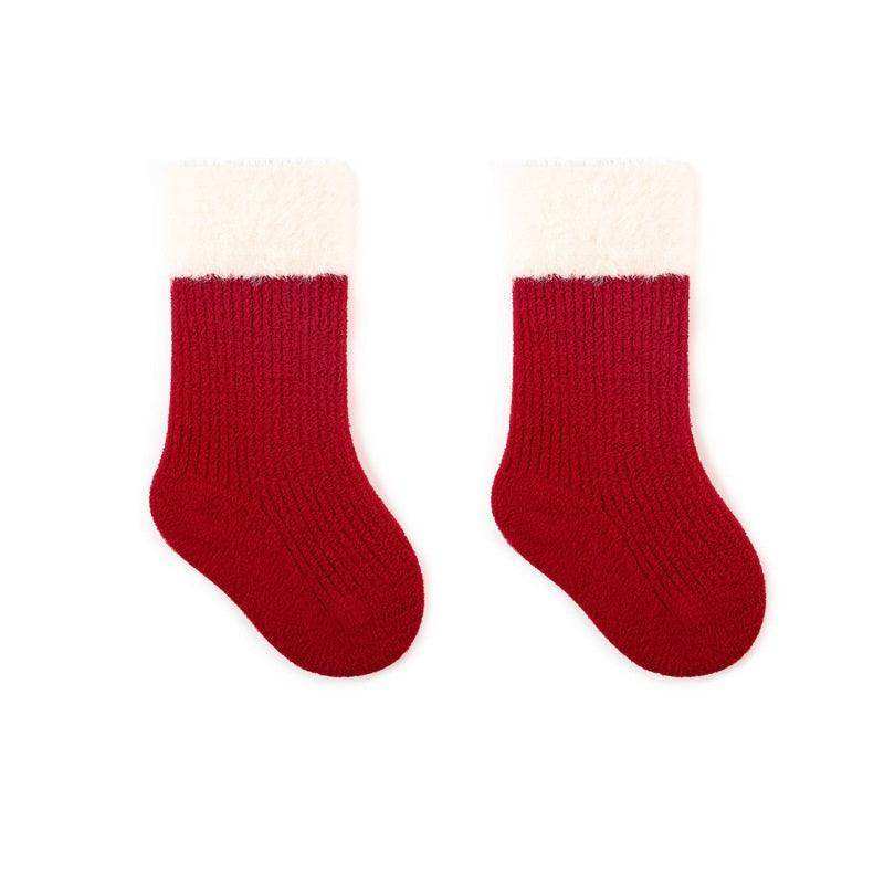 Warm Boneless Children’s Fleece-lined Socks for Autumn and Winter, Thickened and Festive Red - Skoutley Outdoors LLC