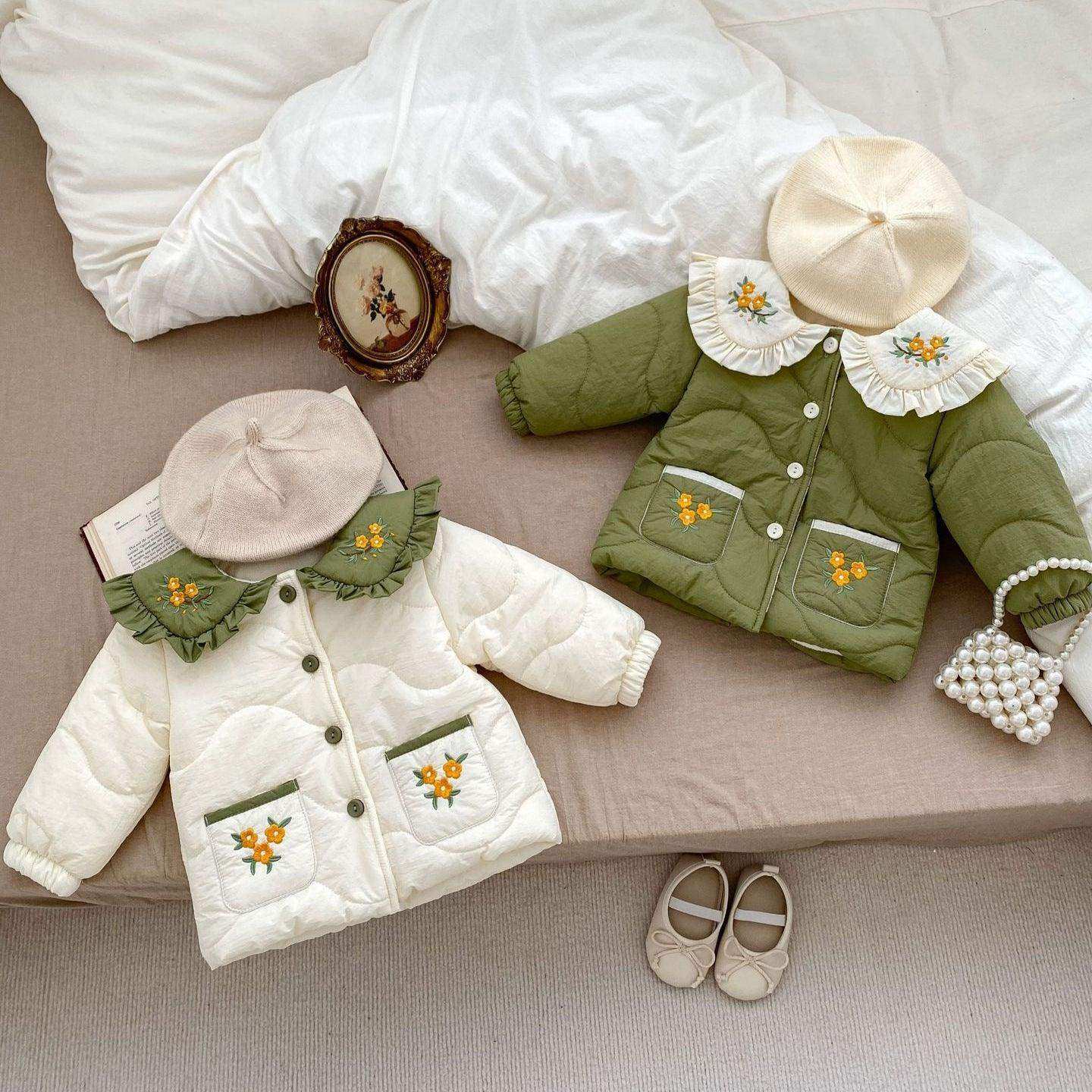 Winter New Arrival Baby Kids Girls Flowers Embroidery Single Breasted Thick Coat - Skoutley Outdoors LLC