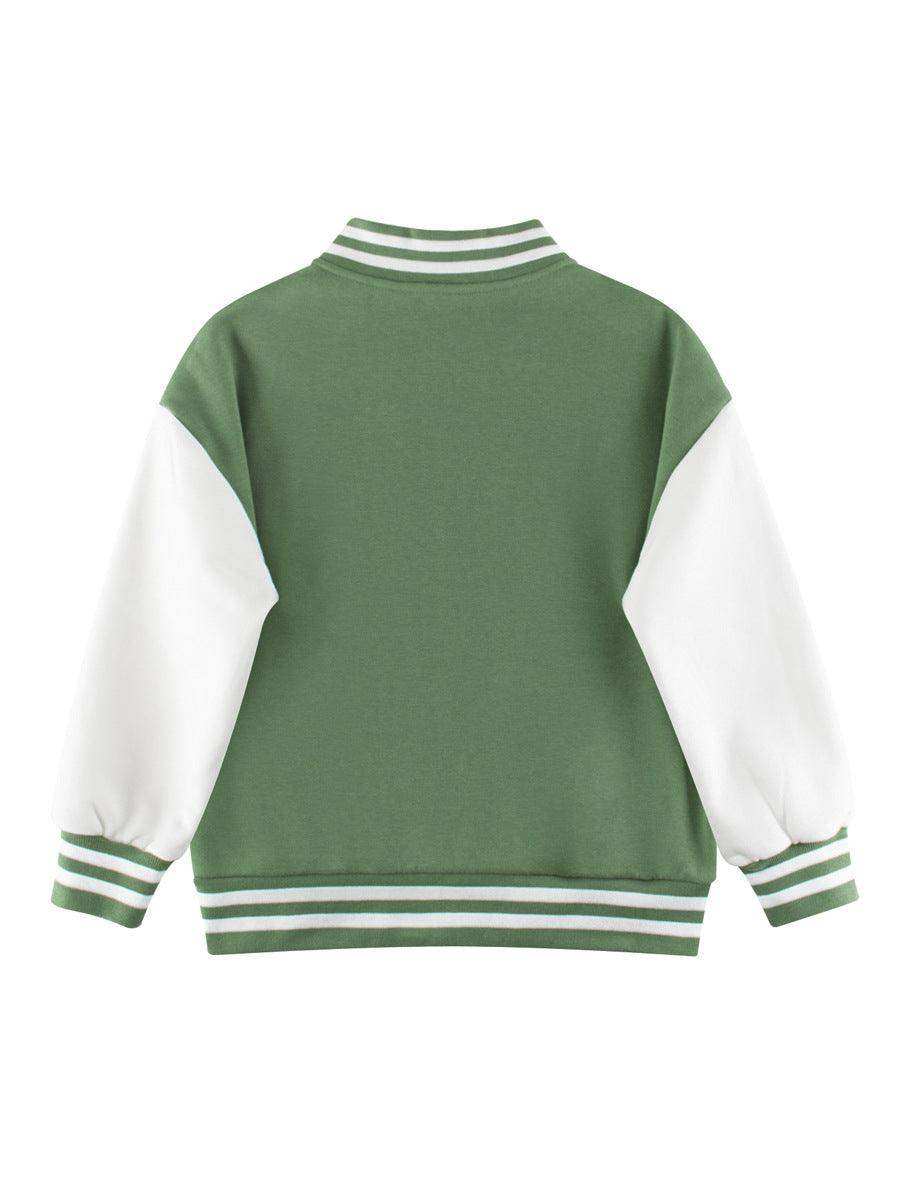 Boys and Girls Letters Pattern Contrast Design Single Breasted Baseball Coat - Skoutley Outdoors LLC