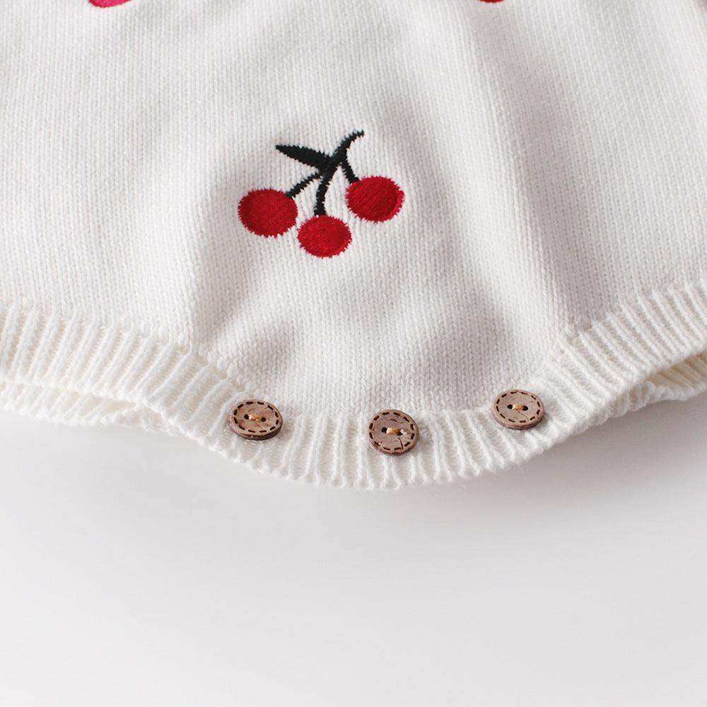 Baby Girl 1pc Cherry Embroidered Graphic Crotch Knitted Bodysuit & Button Front Sweater Coat Sets - Skoutley Outdoors LLC