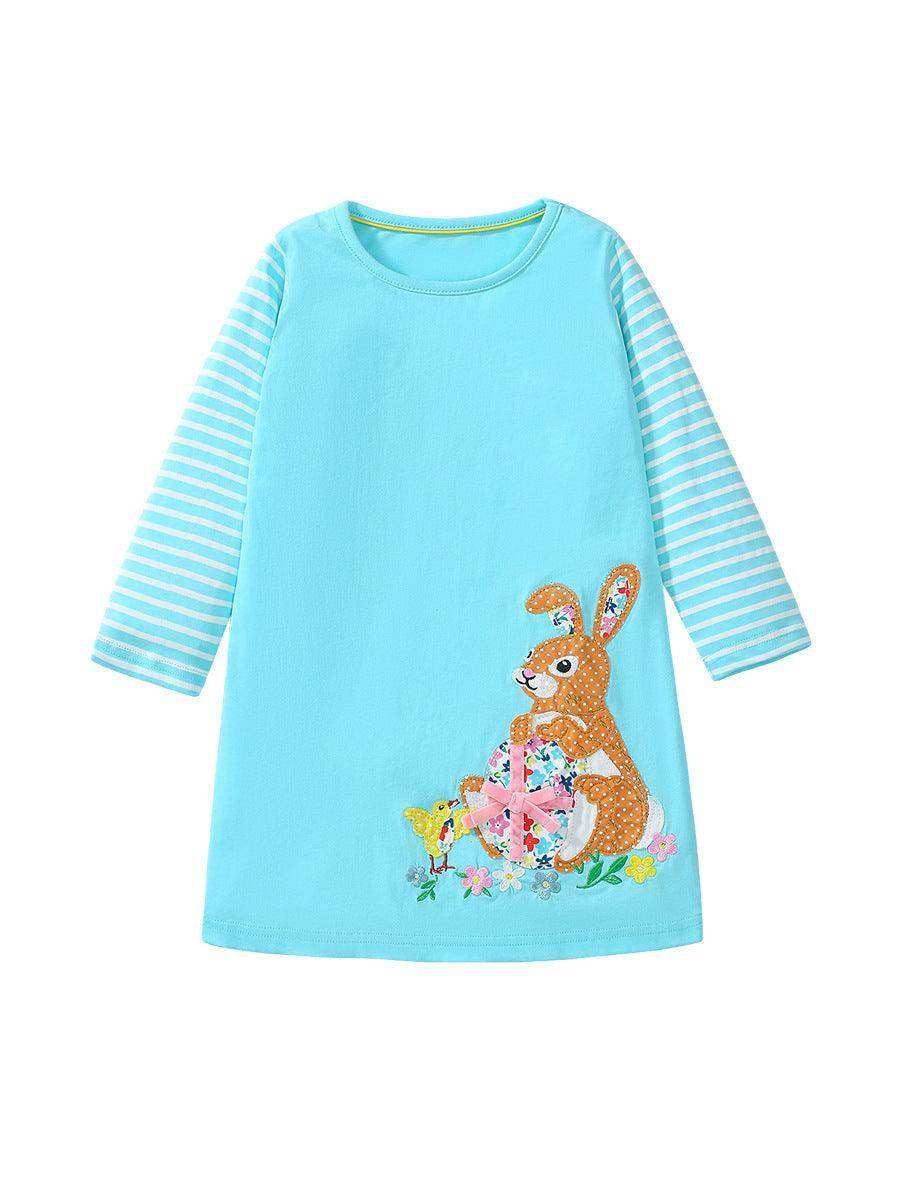 Arrival Autumn Girls Flowers And Rabbit Pattern Long Sleeves Cute Dress - Skoutley Outdoors LLC