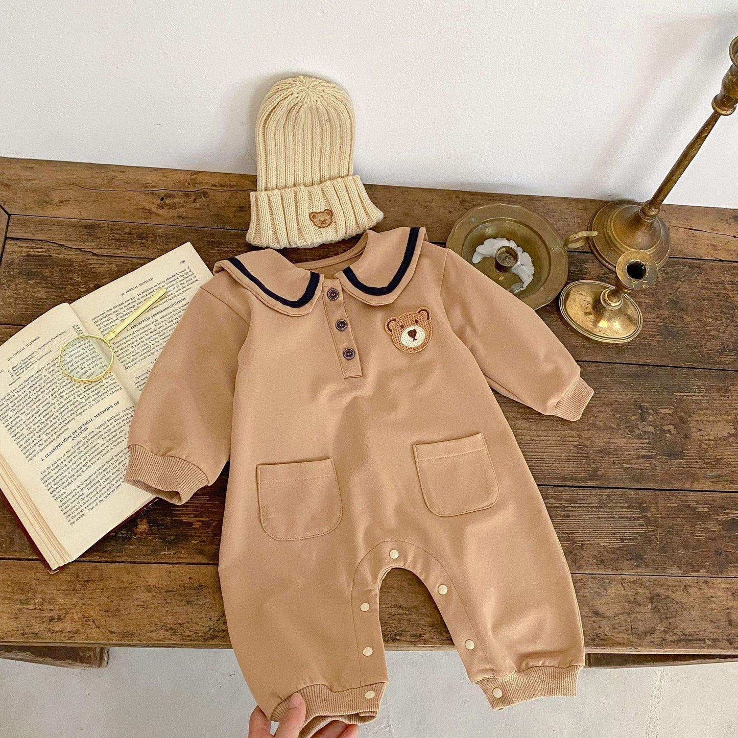 Baby Cartoon Bear Patched Pattern Cute Style Romper And Coat - Skoutley Outdoors LLC