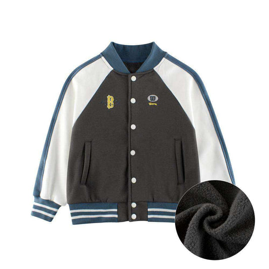 Boys and Girls Letters Pattern Contrast Design Color Patchwork Single Breasted Baseball Coat - Skoutley Outdoors LLC