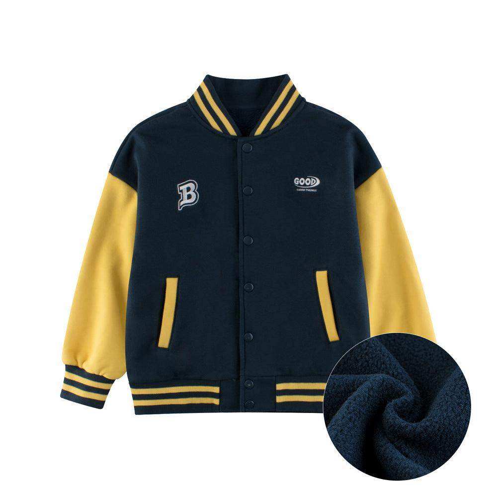 Boys and Girls Letters Pattern Contrast Design Single Breasted Baseball Coat - Skoutley Outdoors LLC