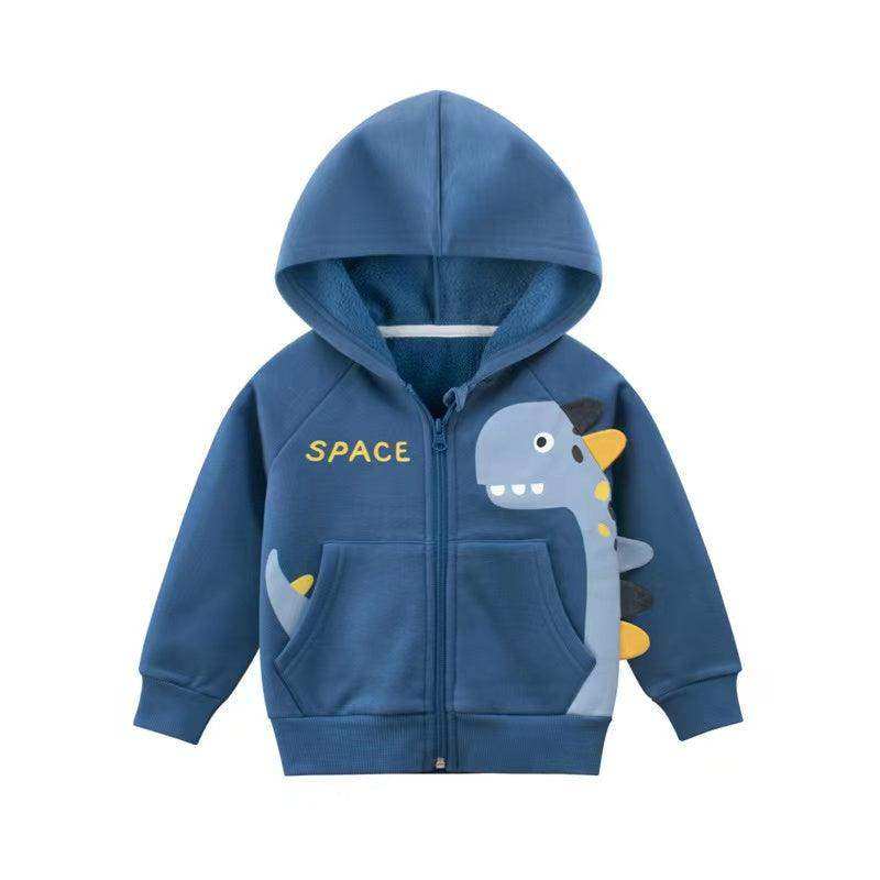 Baby Cartoon Dinosaur Graphic Zipper Front Fleece Coat With Hat - Skoutley Outdoors LLC