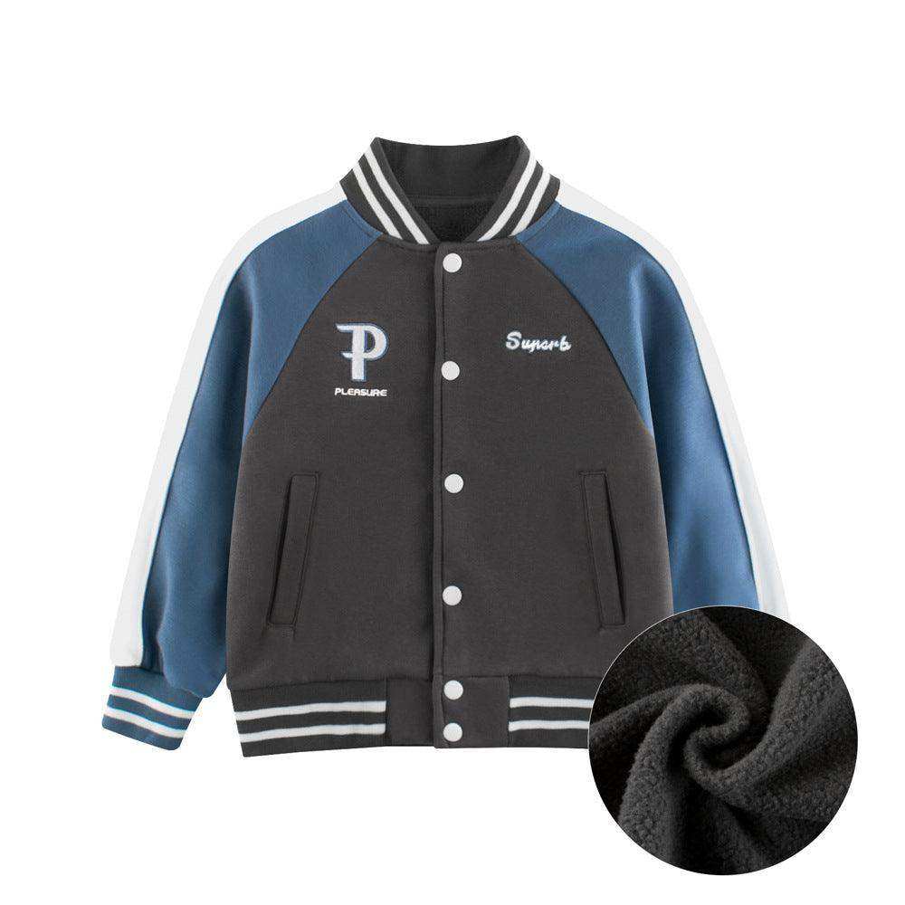 Boys and Girls Letters Pattern Contrast Design Single Breasted Baseball Coat - Skoutley Outdoors LLC