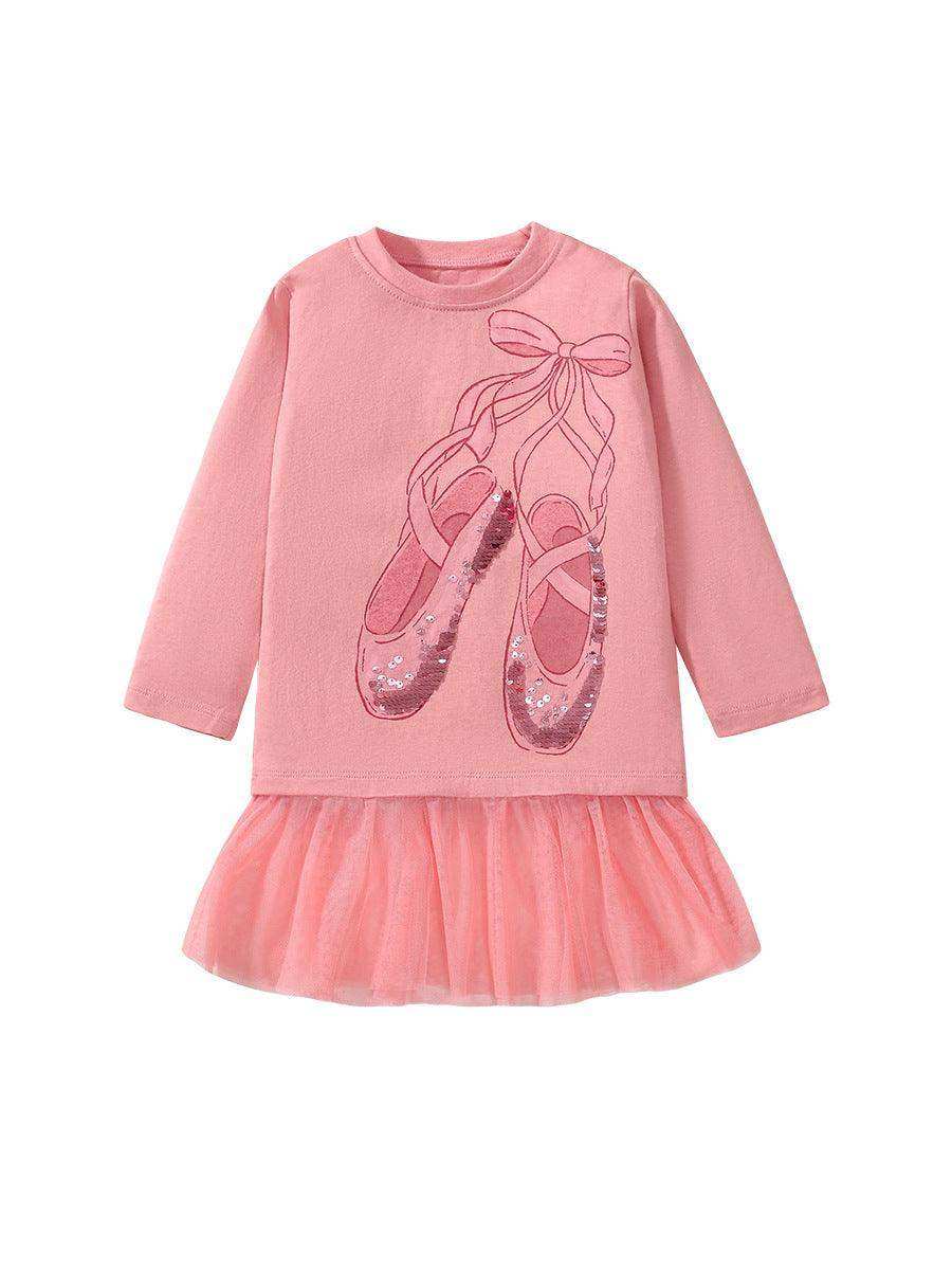 Girls’ Cartoon Dancing Shoes Long Sleeves T-Shirt Dress In European And American Style For Autumn - Skoutley Outdoors LLC