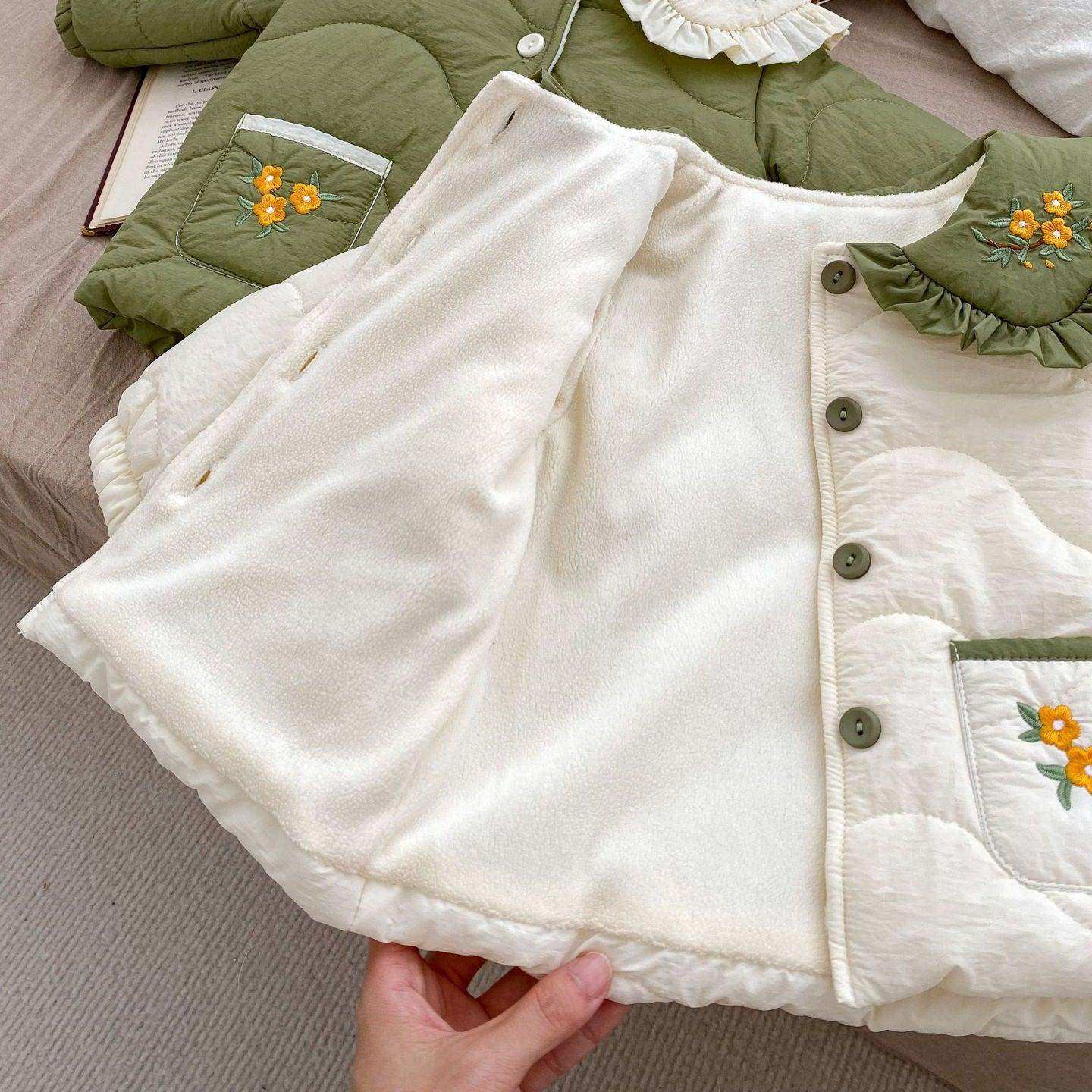 Winter New Arrival Baby Kids Girls Flowers Embroidery Single Breasted Thick Coat - Skoutley Outdoors LLC