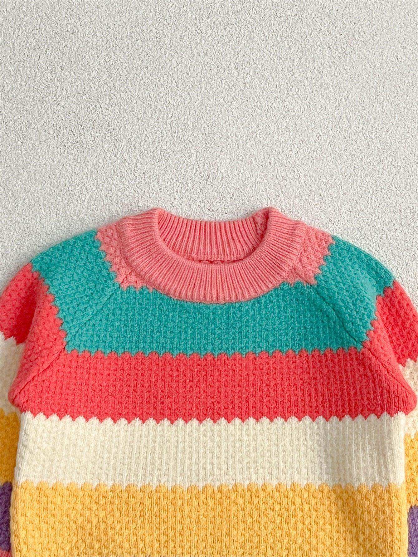 Baby Girl Rainbow Strips Knitting Pullover Sweater - Skoutley Outdoors LLC