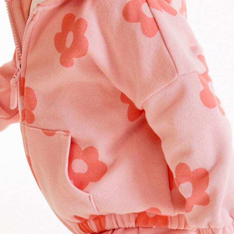 Baby Girl All Over Flower Graphic Zipper Hoodie Coat & Trousers 2 Pieces Sets - Skoutley Outdoors LLC