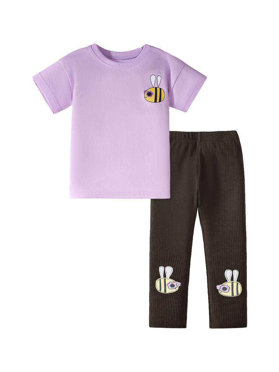 Summer Baby Kids Bees Cartoon Pattern T-shirt and Shorts 2-Piece Clothing Set for Girls - Skoutley Outdoors LLC