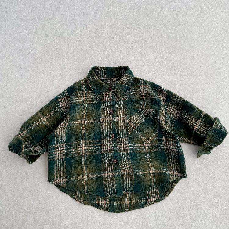 European and American Vintage Style Kids’ Outerwear: Plaid Long Sleeves Single Breasted Coat for Children - Skoutley Outdoors LLC