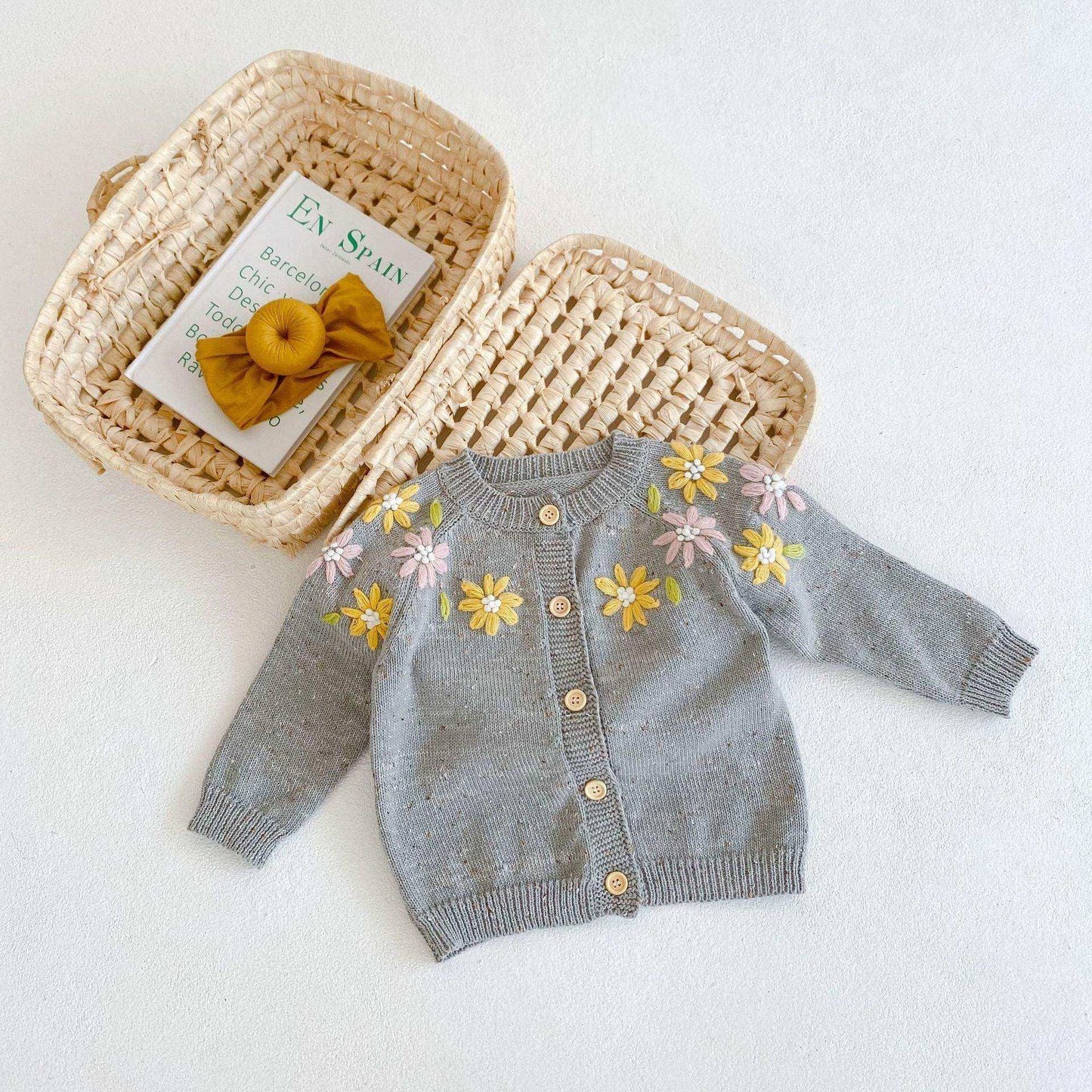 Baby Girl 1pc Floral Embroidered Graphic Single Breasted Knitted Coat Cardigan - Skoutley Outdoors LLC