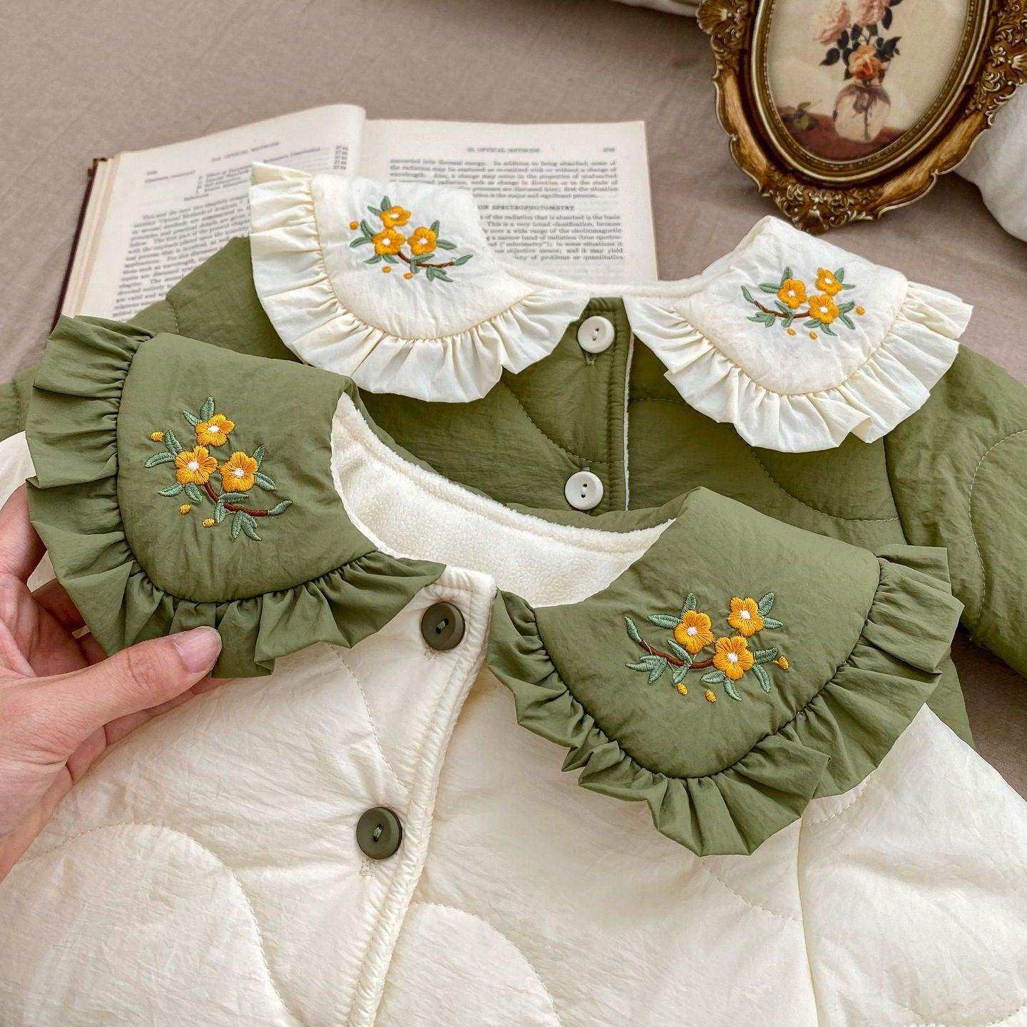 Winter New Arrival Baby Kids Girls Flowers Embroidery Single Breasted Thick Coat - Skoutley Outdoors LLC