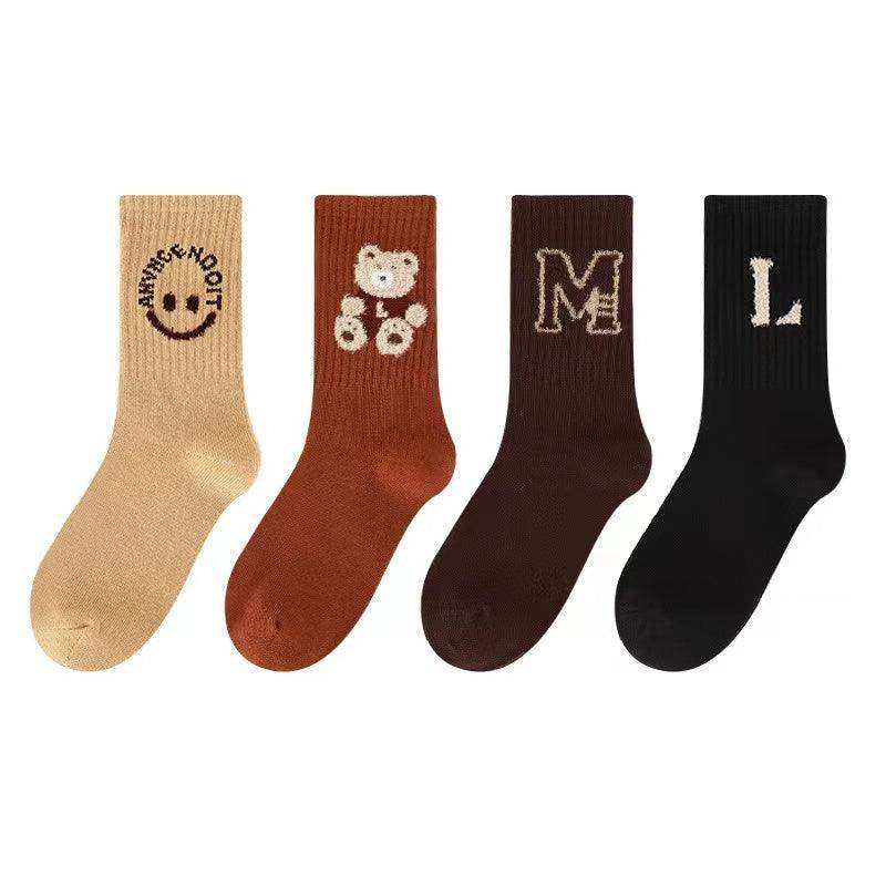 Baby Cartoon Pattern Mid-Tube Soft Cotton Fashion Socks 1 Bag=4 Pairs - Skoutley Outdoors LLC