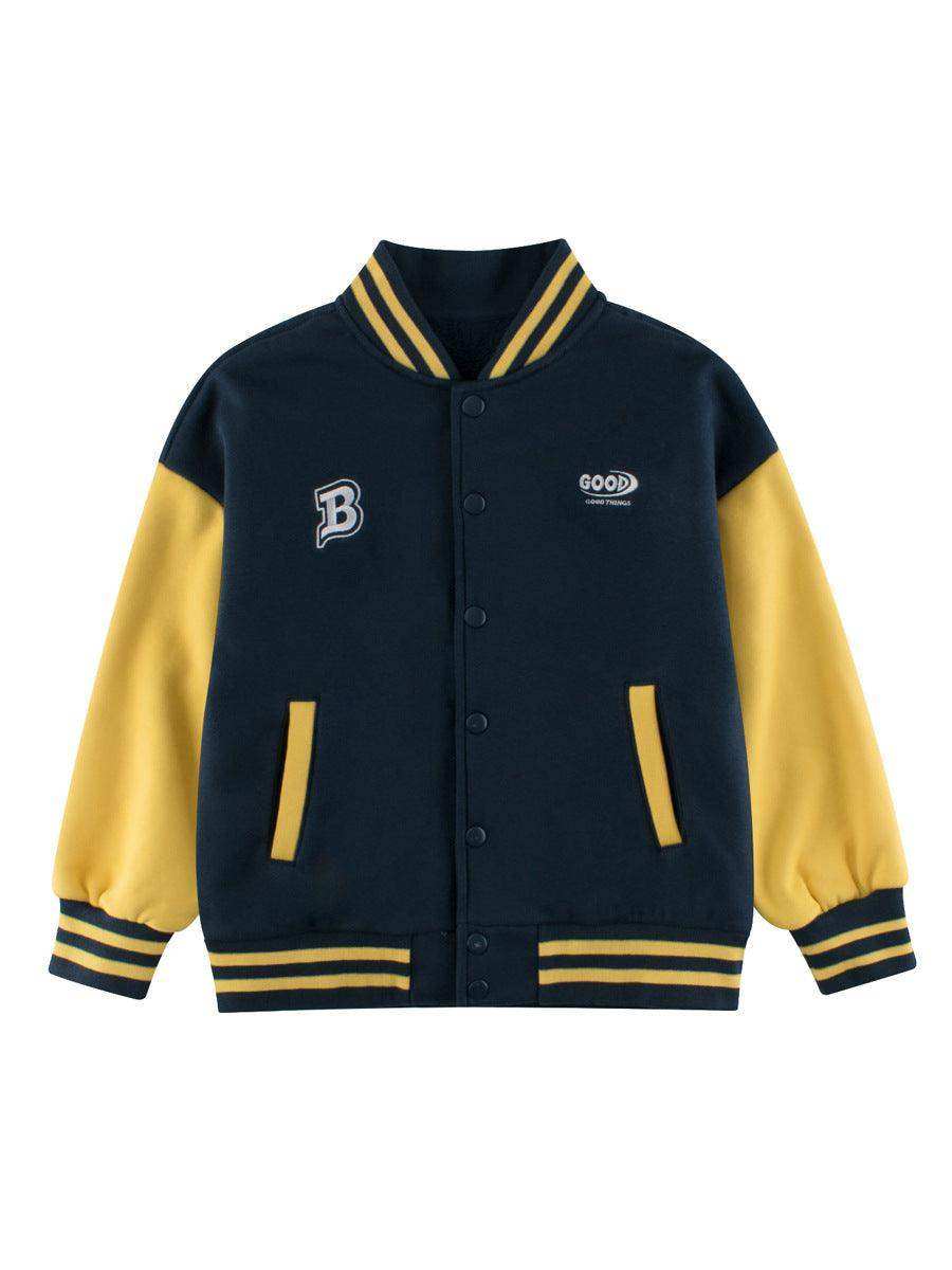 Boys and Girls Letters Pattern Contrast Design Single Breasted Baseball Coat - Skoutley Outdoors LLC