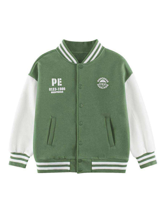 Boys and Girls Letters Pattern Contrast Design Single Breasted Baseball Coat - Skoutley Outdoors LLC