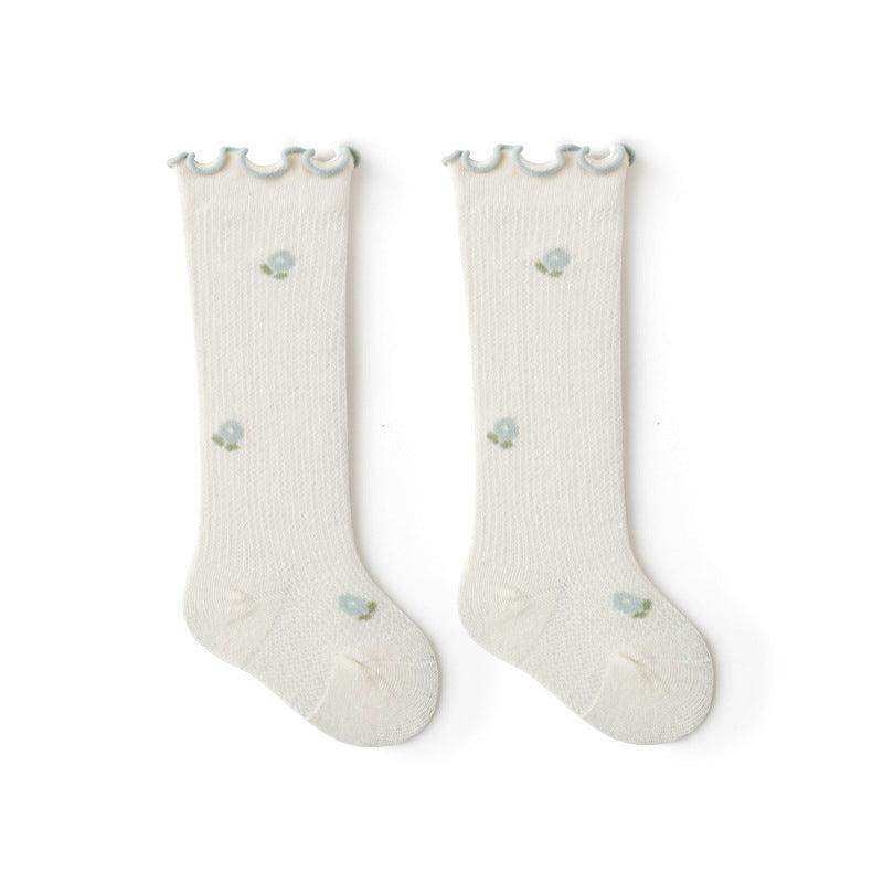 Baby Girl Solid Color Floral Embroidered Pattern Breathable Knee Socks - Skoutley Outdoors LLC