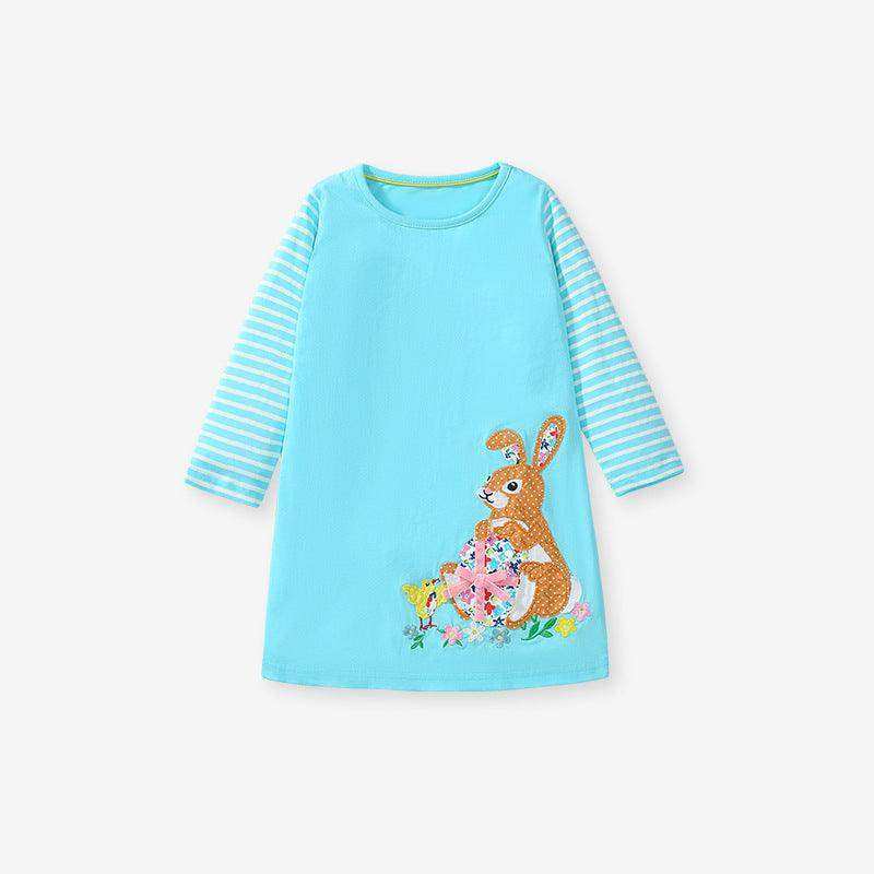 Arrival Autumn Girls Flowers And Rabbit Pattern Long Sleeves Cute Dress - Skoutley Outdoors LLC